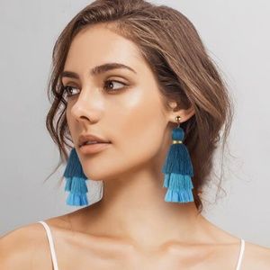 Three-Layer Gradient Color Tassel Earrings Blue
